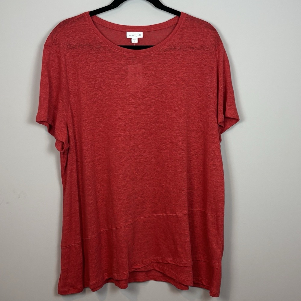 J.Jill 100% Linen Short Sleeve Pink Short Sleeve Tunic Top‎ Womens XL NWT Summer